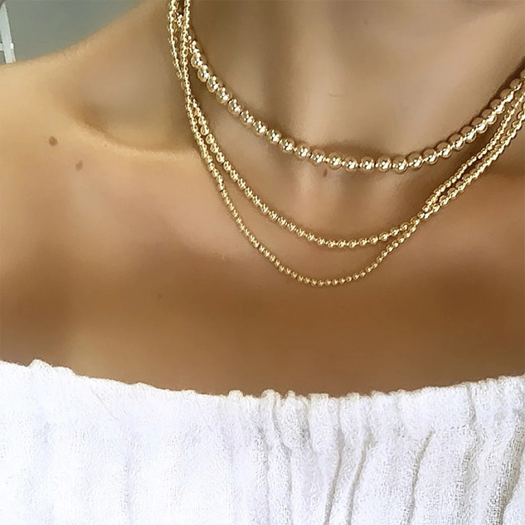 Popular Korean Long Gold Plated Layered Chain Pearl Necklace for Women