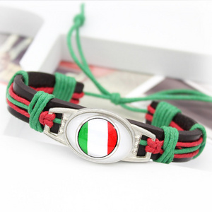 SC Wholesale Handmade Leather Bracelet Classic National Flags Braid Leather Bangle Bracelet for Women Men