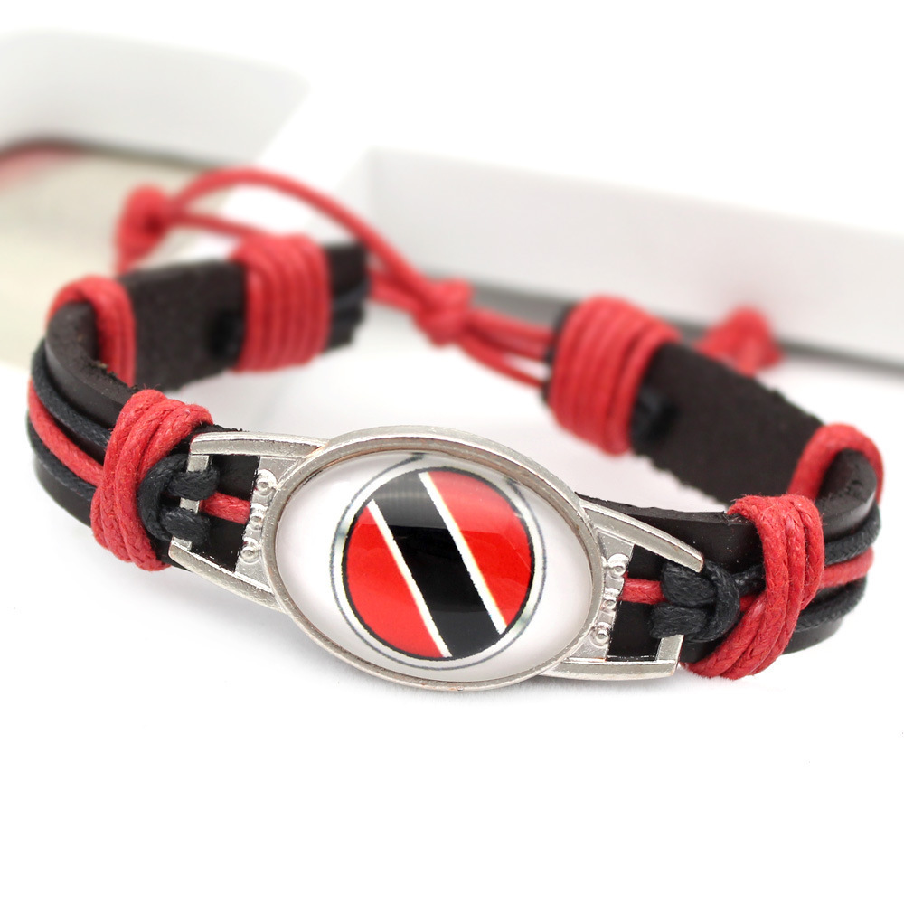 SC Wholesale Handmade Leather Bracelet Classic National Flags Braid Leather Bangle Bracelet for Women Men