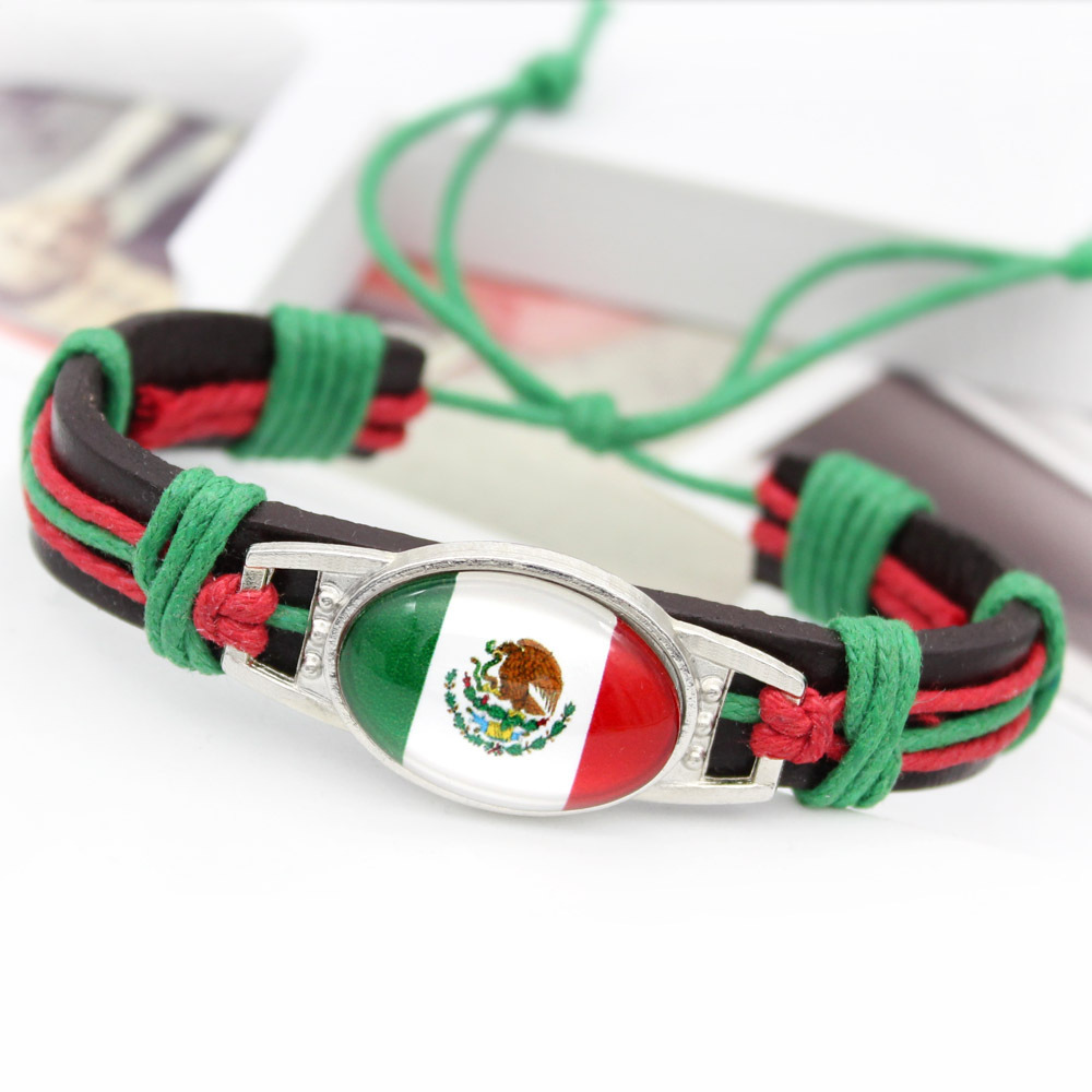 SC Wholesale Handmade Leather Bracelet Classic National Flags Braid Leather Bangle Bracelet for Women Men