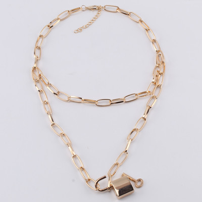 Punk Double Layer Lock Chain Necklace Padlock Pendant Necklace for Women