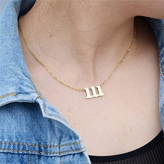 18K Gold Plated Stainless Steel Necklace 111 222 333 444 555 666 777 888 999 000 Necklace Dainty Angel Number Necklace for Women