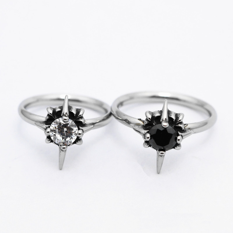 Fashion Star Thin Ring Stainless Steel Ring Black Crystal Rings Jewelry for Women Girls