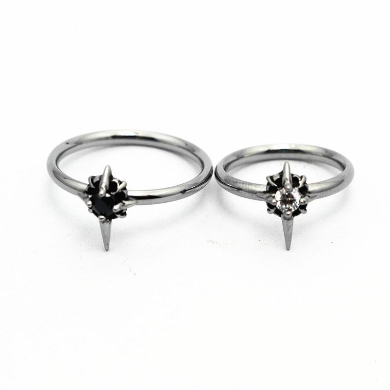 Fashion Star Thin Ring Stainless Steel Ring Black Crystal Rings Jewelry for Women Girls