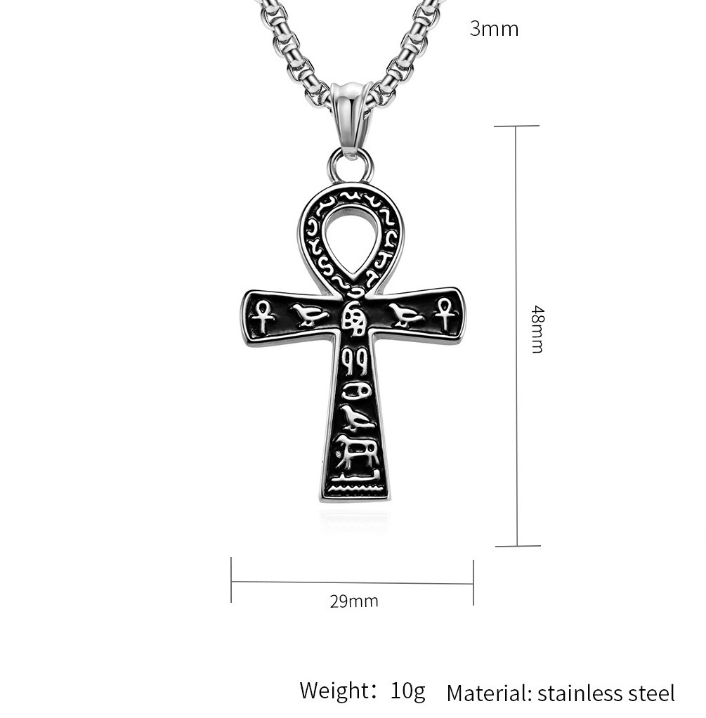 2024 High Quality Stainless Steel Necklace Large Ankh Cross Pendant Ancient Egyptian Hieroglyphic Symbol Chain Necklaces for Men