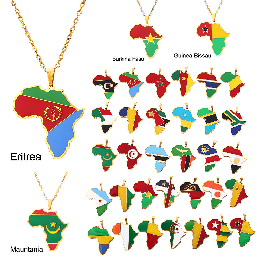 2024 Trendy Africa Map Necklace 18K Gold Plated Stainless Steel Necklaces Africa Country Flag Necklace Jewelry