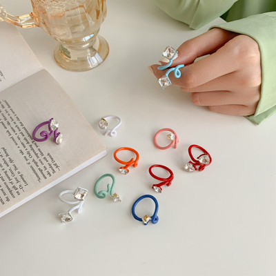 New Simple Colorful Resin Crystal Animal Adjustable Ring Irregular Geometric Twisted Ring Snake Ring for Women