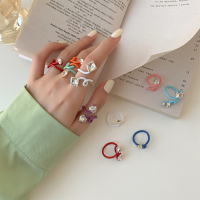 New Simple Colorful Resin Crystal Animal Adjustable Ring Irregular Geometric Twisted Ring Snake Ring for Women