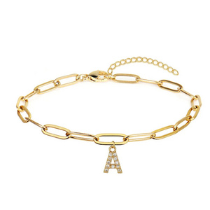 2024 Fashion Gold Paper Clip Chain Diamond Initial Letter Bracelet alloy Word Bracelets for Women Girls