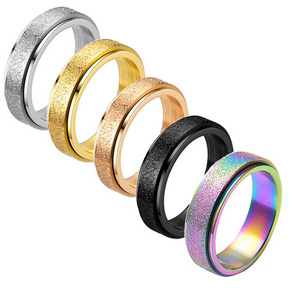 SC Best Selling Mens Rotating Anxiety Ring Fashion Frosted Glitter Stainless Steel Rings Double Layer Spinner Fidget Rings Women