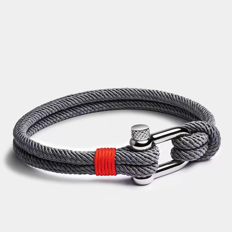 Durable Double Layer Milan Rope Outdoor Survival Sports Bracelet Classic Business Men Stainless Steel U Shape Shackle Bracelets