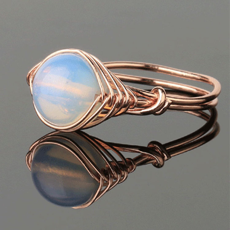 Rose Gold Plated Gemstone Rings Women Natural Healing Stone Rose Quartz Amethyst Opal Ring Wire Wrapped Carnelian Crystal Ring