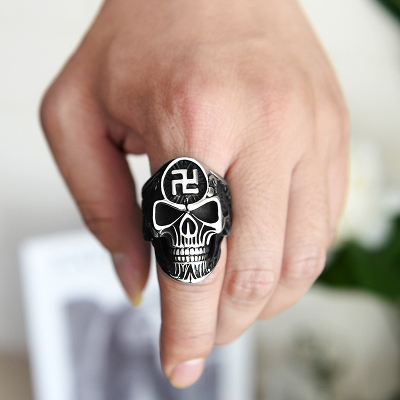 SC Wholesale Mens Skull Rings Gothic Czech Diamond Knuckle Skeleton Rings Vintage Silver Carved Cross Chunky Skull Rings for Men