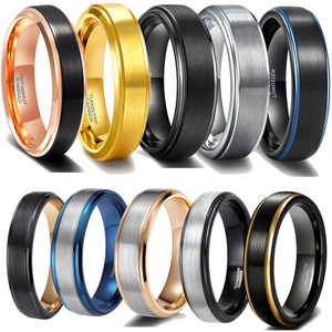 Minimalist Classic Tungsten Steel Wedding Band Rings High Quality 6 8mm Step Edge Black Brushed Tungsten Carbide Rings for Men