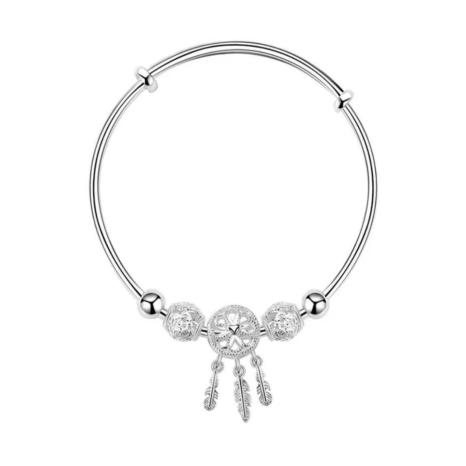 SC New Trend  Round Bead Charm Bracelet Bangle Hollow Carved Dreamcatcher Tassel Feather Bracelet for Women