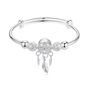 SC New Trend  Round Bead Charm Bracelet Bangle Hollow Carved Dreamcatcher Tassel Feather Bracelet for Women