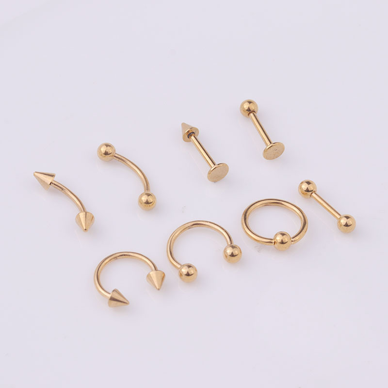 Hot Selling 8pcs Ears Body Piercing Needles Kit Jewelry Women 16G Medical Stainless Steel Tongue Lip Eyebrow Nail Nose Ring Set