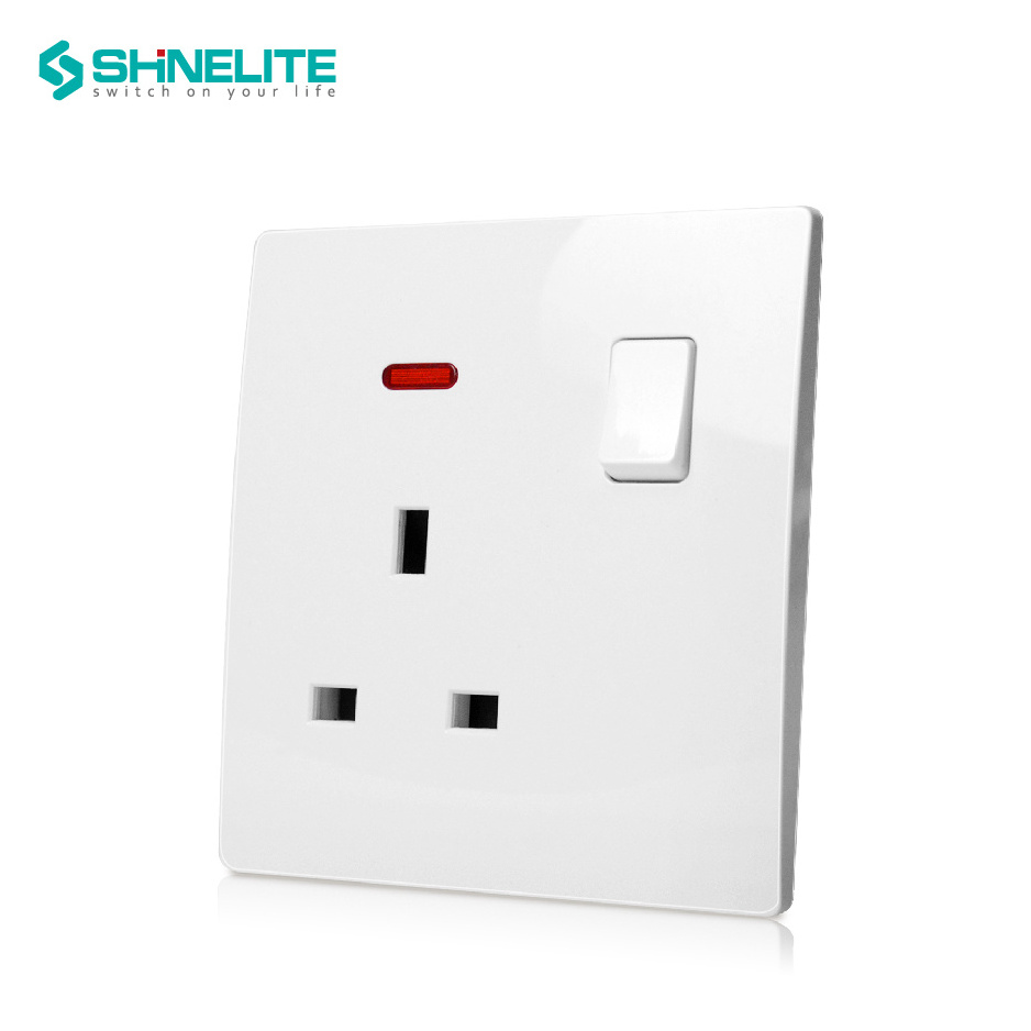 SHINELITE factory long guarantee New curved panel design durable switch socket 13A electrical wall switch and socket