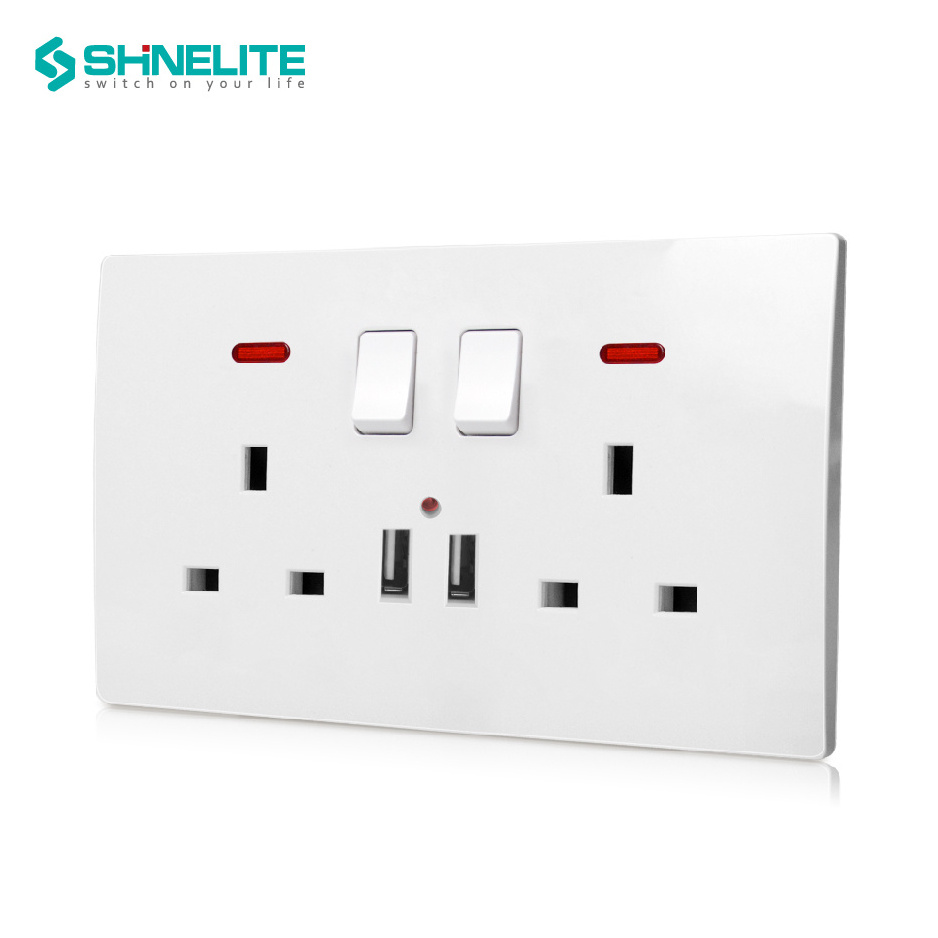 SHINELITE factory long guarantee New curved panel design durable switch socket 13A electrical wall switch and socket