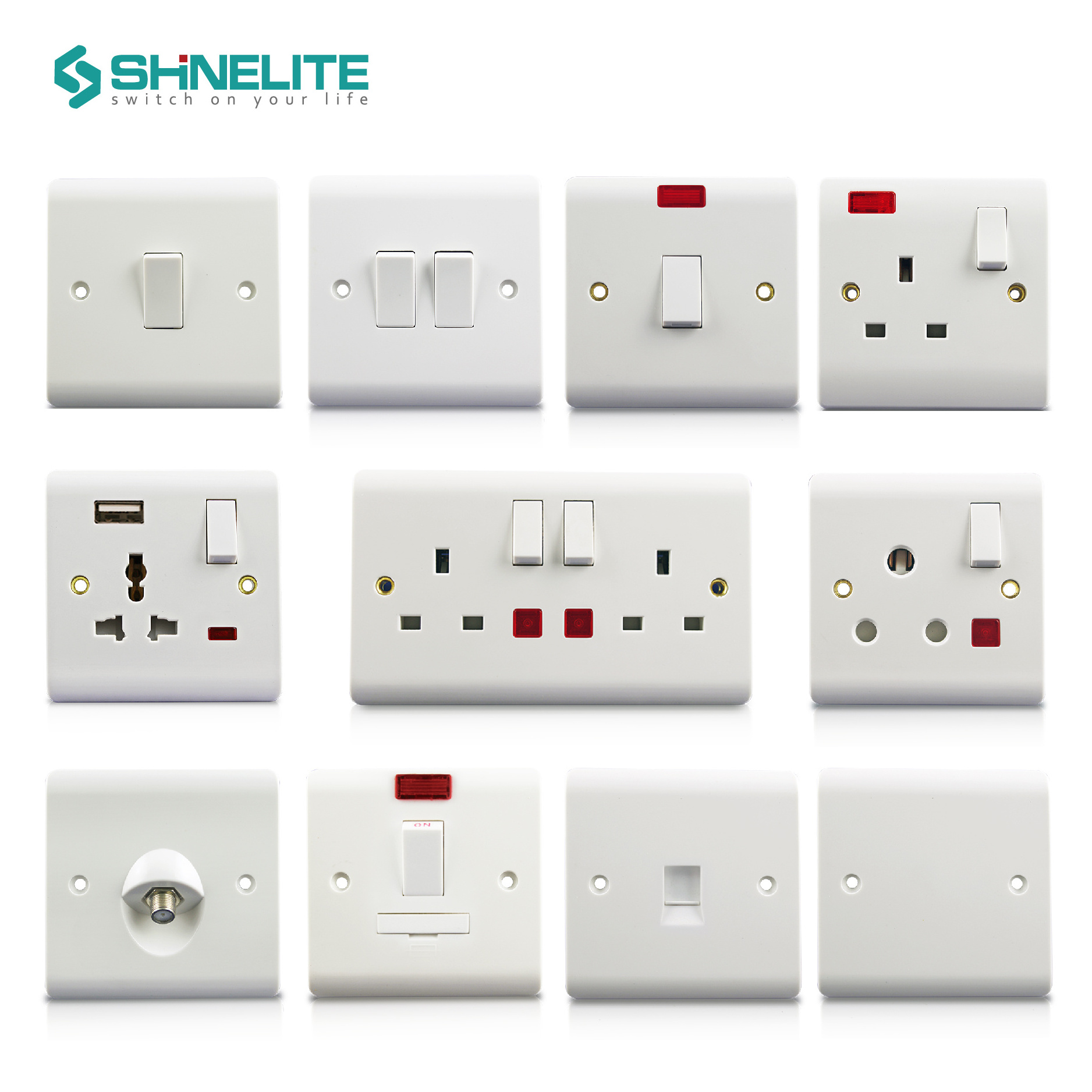 SHINELITE SQM SASO GCC CE CB GCC Certificate BS bakelite switch 15A round pin plug switch socket