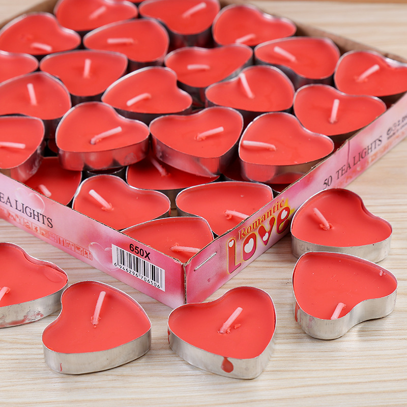 Shiyan RTS in stock paraffin wax supplier colorful heart shape tealight candle for tea pot heart candles