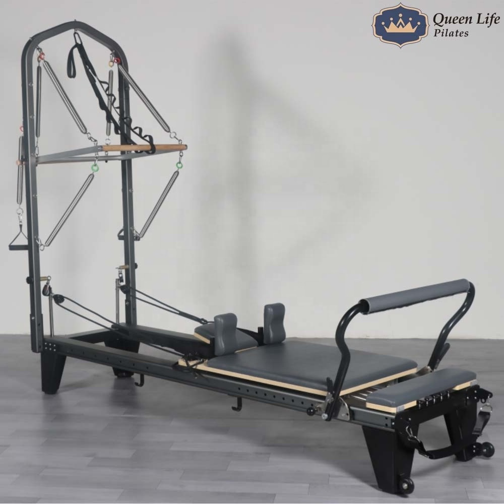 QueenLife yoga studio Black Aluminum Half Trapeze Pilates Apparatus reformer pilates machine equipment with tower