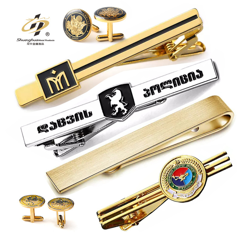 Personalized Cufflink Stainless Steel Engraved Cuff Links Tie Clip Men Custom Gold Metal Skinny Blank Tie Clip with Own Logo