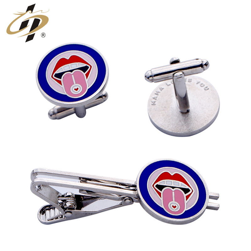 High quality custom-made metal hard enamel men cuff links and tie clip