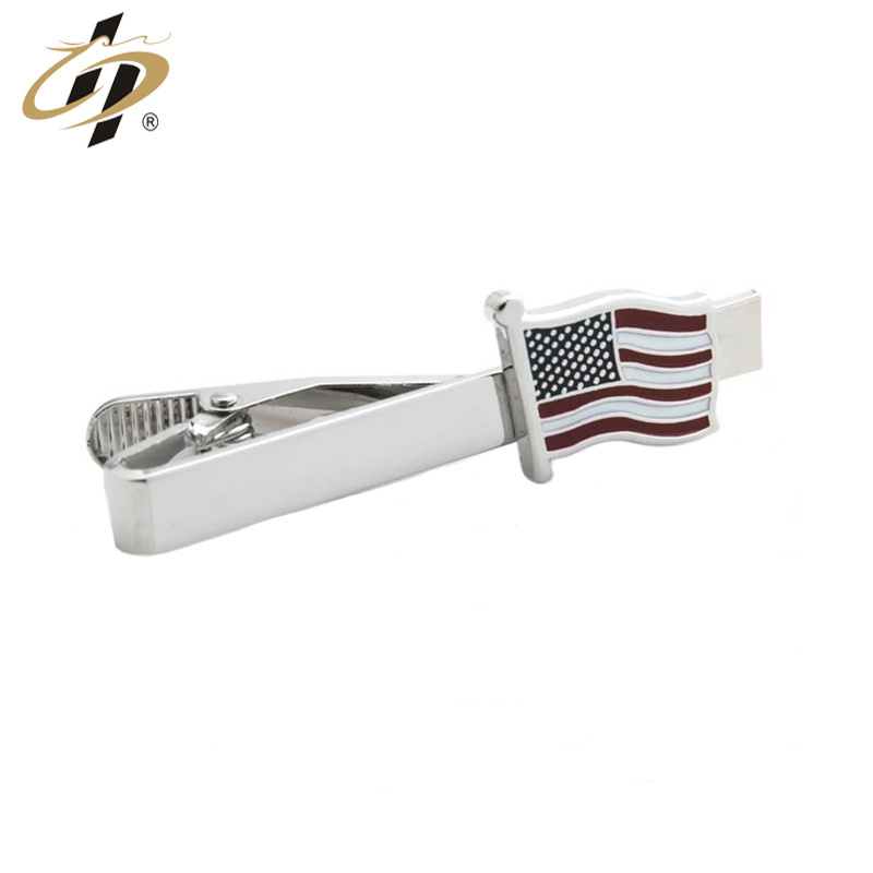 Customize brass material enamel USA flag cufflinks and tie clip set