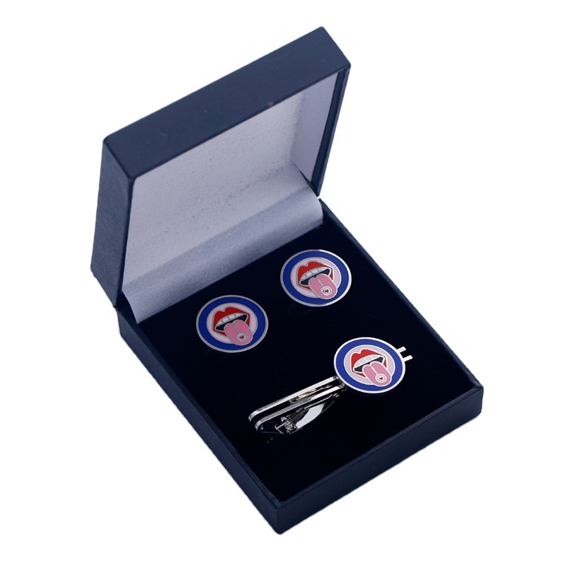 High quality custom-made metal hard enamel men cuff links and tie clip