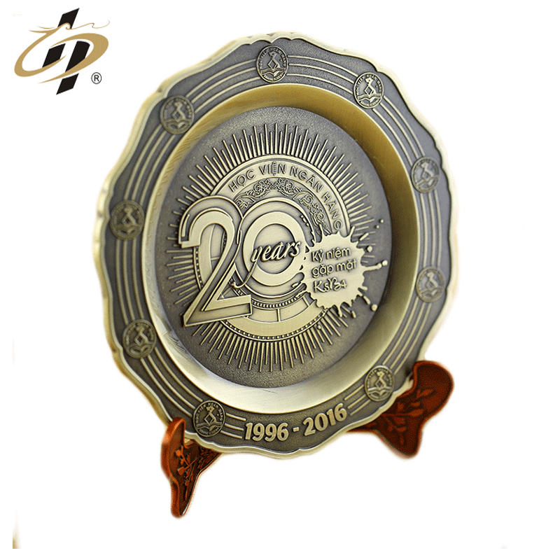 New products custom zinc alloy antique bronze metal anniversary commemorate plate/plaque with stand