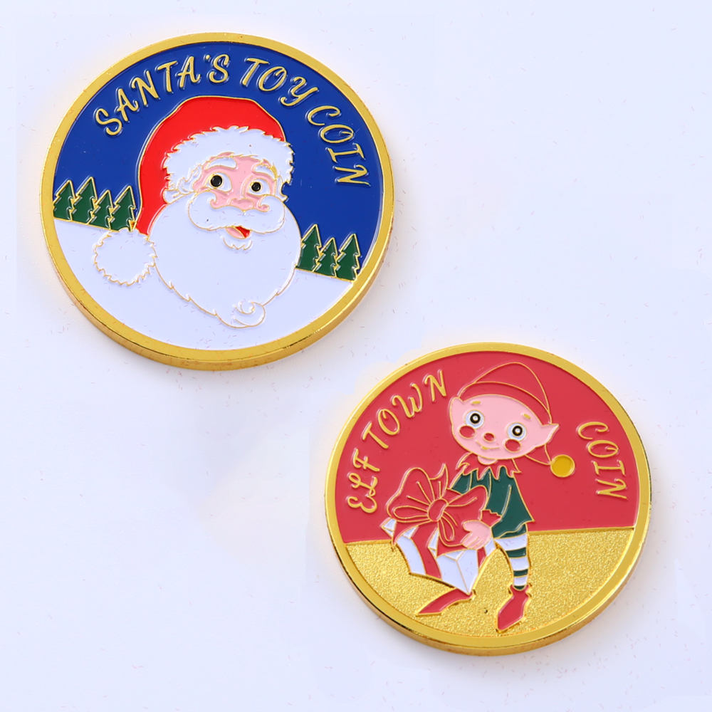 Christmas Gift Souvenir Custom Enamel Coin Zinc Alloy Challenge Coin Santa Christmas Coin with Gift Box