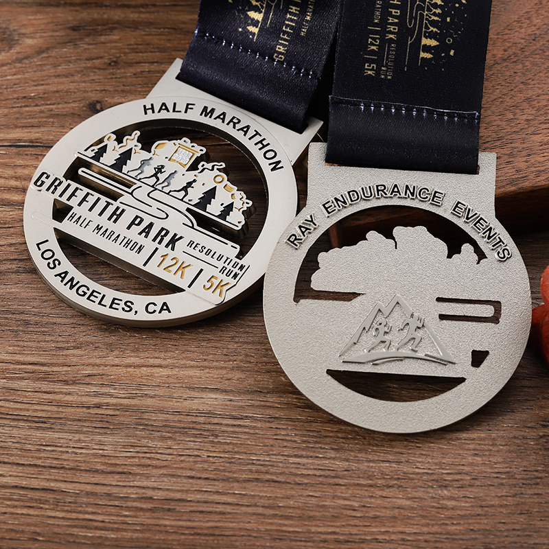 Wholesale Cheap Custom Medal Awards Die Casting Zinc Alloy Matt Nickel 5k 12k Run Marathon Medal Manufacturer of Medals