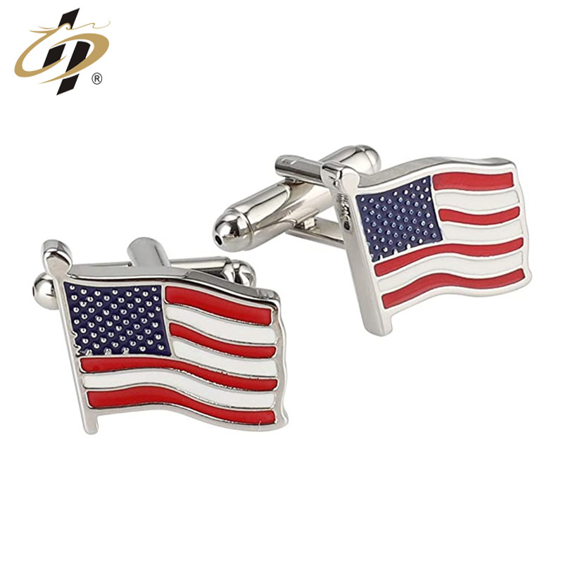 Customize brass material enamel USA flag cufflinks and tie clip set