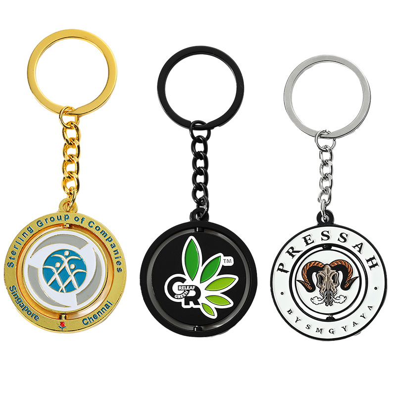 Personalized Custom Keychain 360 Degree Rotating Spinning Metal Key Chains Keyring 3D Enamel Spinner Keychain for Souvenirs Gift