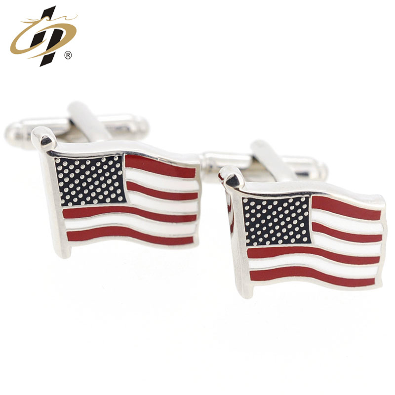 Customize brass material enamel USA flag cufflinks and tie clip set