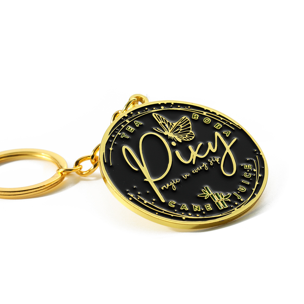 Keychain China Supplier Wholesale Custom Key Chain Manufacturer Souvenir Gold Plated Butterfly Enamel Round Shape Metal Keychain