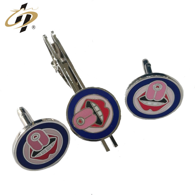 High quality custom-made metal hard enamel men cuff links and tie clip