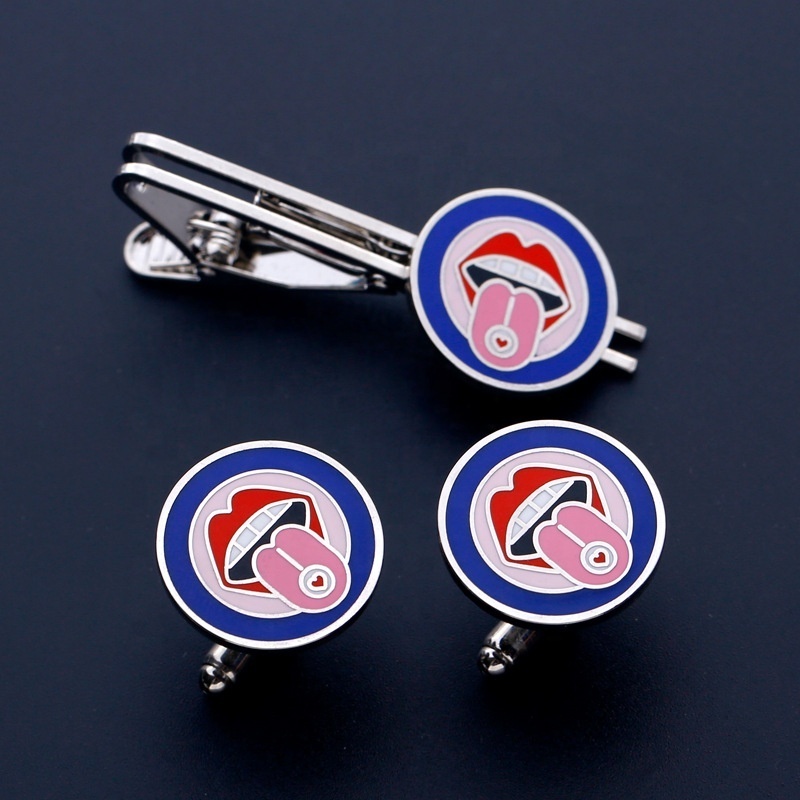 High quality custom-made metal hard enamel men cuff links and tie clip