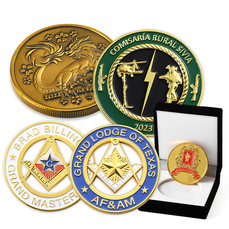 Free Sample Gold Silver Commemorative Coins Enamel Souvenir Zinc Alloy Metal Coin Custom 3D Brass Metal Engraved Challenge Coin