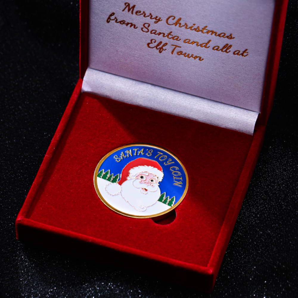 Christmas Gift Souvenir Custom Enamel Coin Zinc Alloy Challenge Coin Santa Christmas Coin with Gift Box