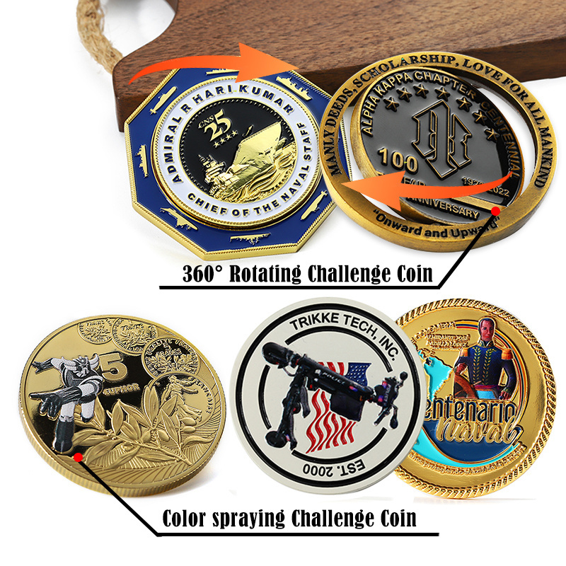 Free Sample Gold Silver Commemorative Coins Enamel Souvenir Zinc Alloy Metal Coin Custom 3D Brass Metal Engraved Challenge Coin