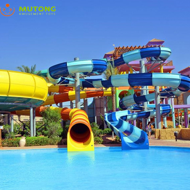 Commercial Aquapark Spiral Slide Fiberglass Slides Combination Spiral & Straight Slide