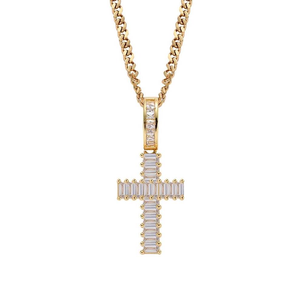 CN146  Iced Brass CZ Cross Pendants&Necklace Stainless Steel Cuban Chain Hip Hop Necklace