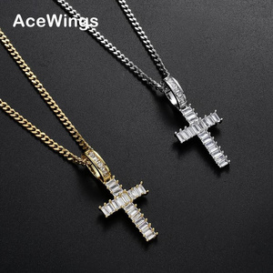 CN146  Iced Brass CZ Cross Pendants&Necklace Stainless Steel Cuban Chain Hip Hop Necklace