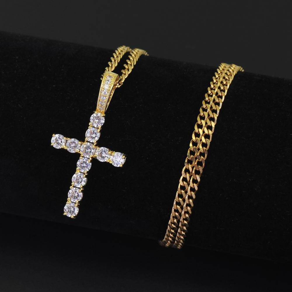 CN019 Hip Hop Anha cross Pendant brass Setting CZ stones Necklace Jewelry for men and women