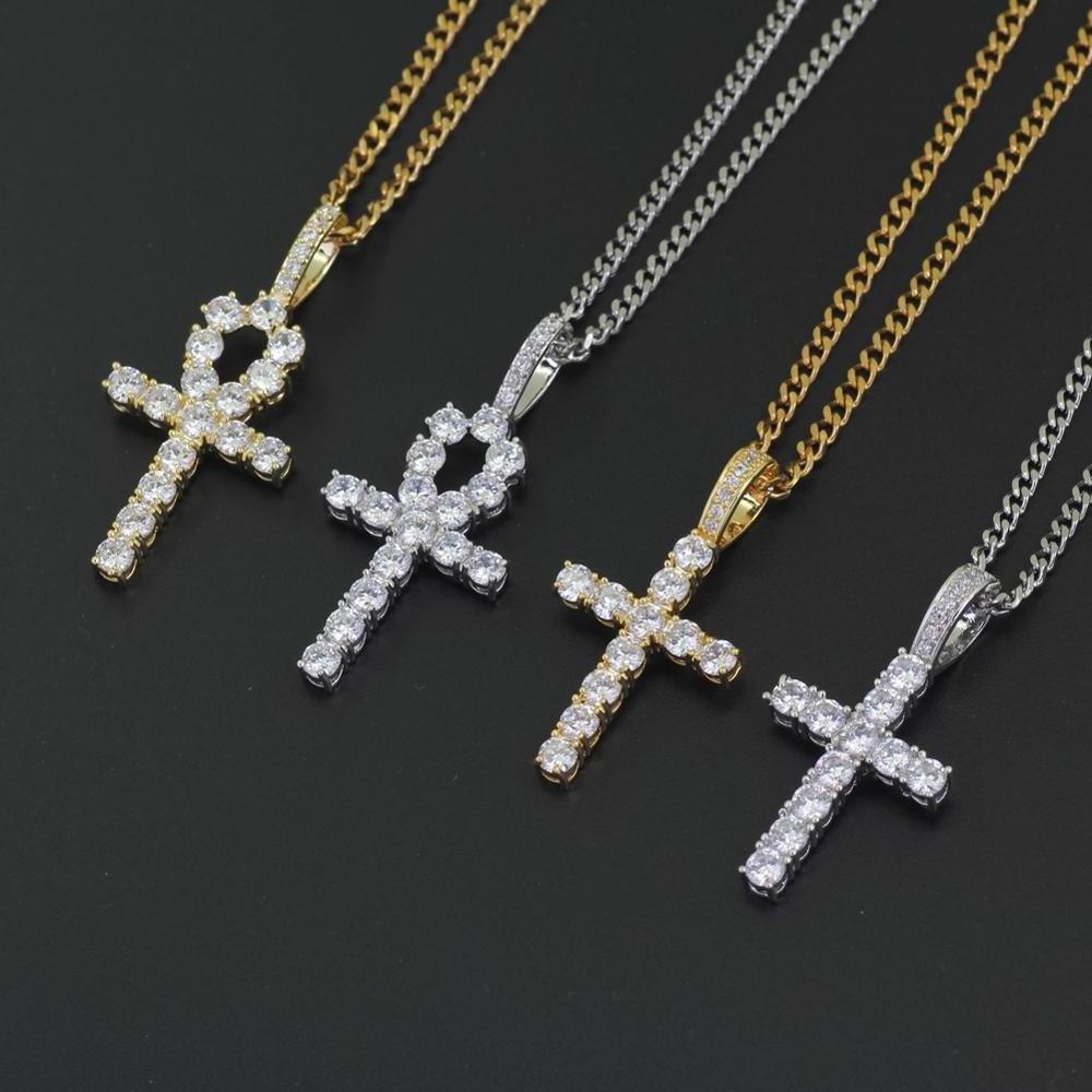 CN019 Hip Hop Anha cross Pendant brass Setting CZ stones Necklace Jewelry for men and women