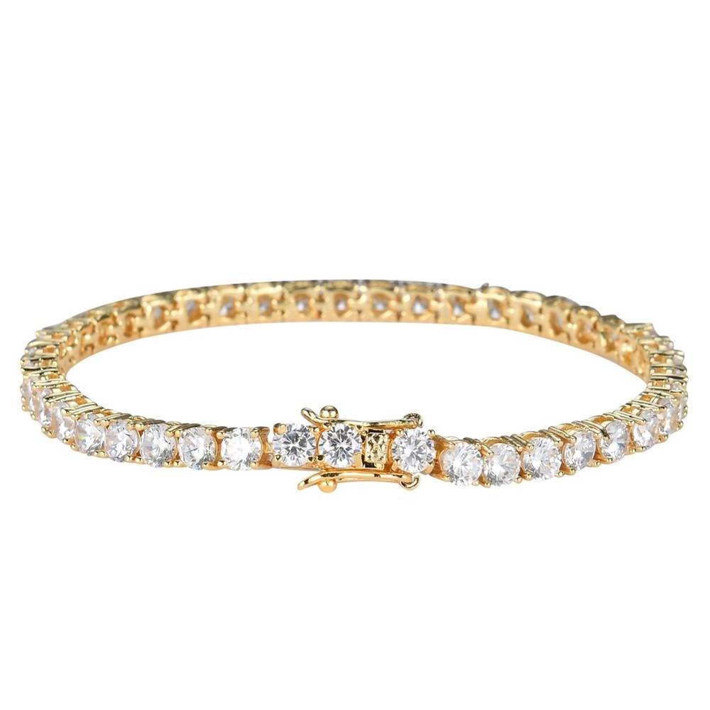 BB019 3mm 4mm 5mm Brass Zircon Tennis Chain Bracelet Hip hop Jewelry Gold Silver Material Men CZ Bracelet Iced Out