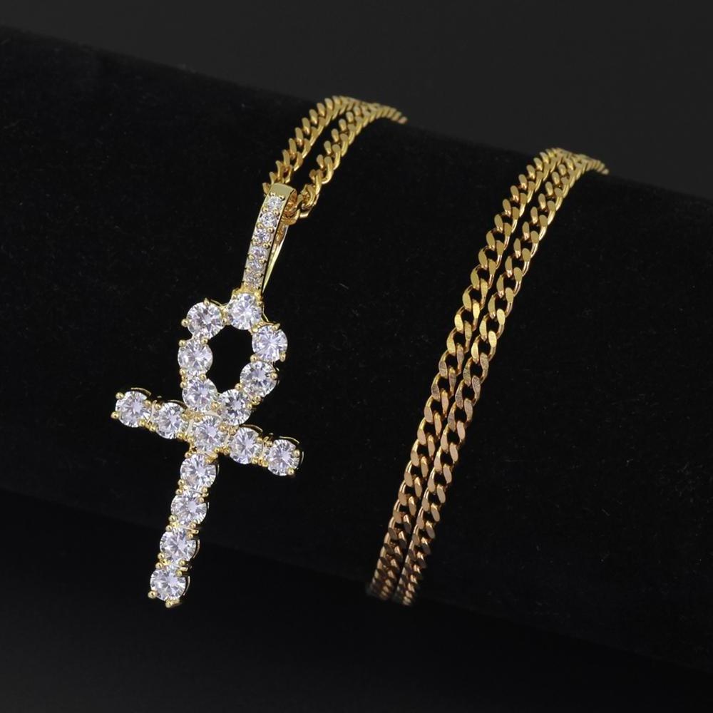 CN019 Hip Hop Anha cross Pendant brass Setting CZ stones Necklace Jewelry for men and women