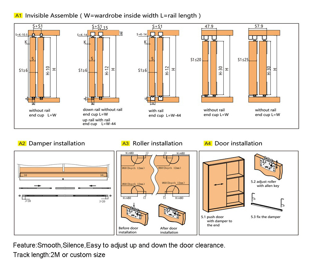 TMO4 wardrobe two door using sliding door fittings soft close sliding door rollers